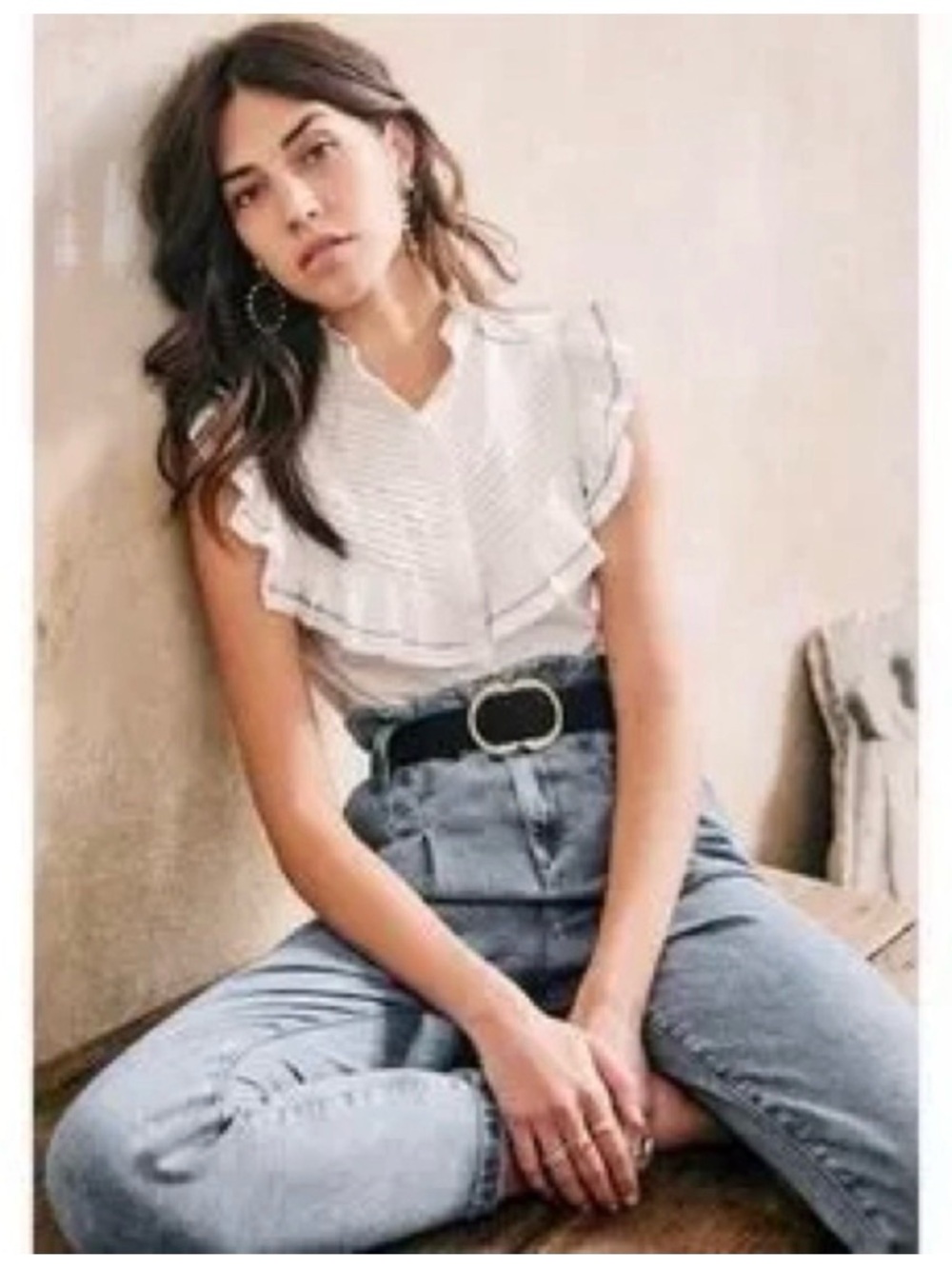 Sézane  Ruffled V-Neck Sleeveless Top